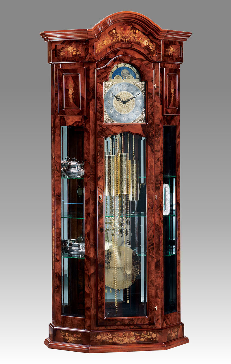 Curio Grandfather clock Art.525/6 briar of walnut inlay